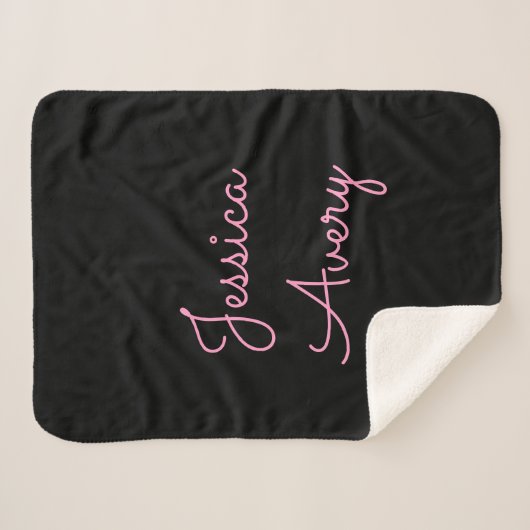 Couverture Sherpa Tout nom | Script rose modifiable Cool sur noir (Devant (Horizontal))