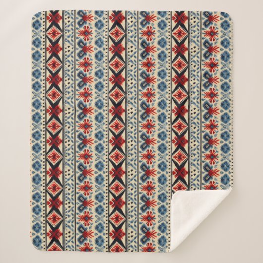 Couverture Sherpa Traditional Folk Embroidery Stripe Pattern (Devant)