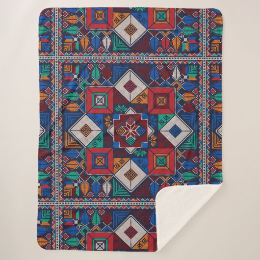 Couverture Sherpa Traditionnel Palestine Broderie tatreez coloré (Devant)