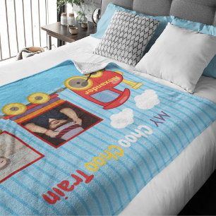 Couverture Sherpa Train Jouet Toddler Boy Birthday Blue