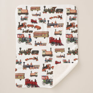 Couverture Sherpa Train Jouet vintage Motif Trains colorés