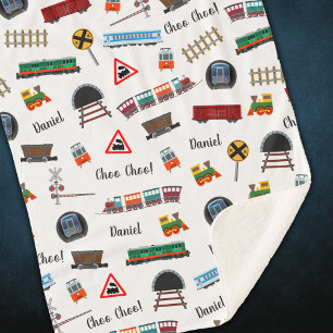 Couverture Sherpa Train Motif Petit Garçon Prénom Choo Choo Enfants