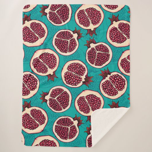 Couverture Sherpa Tranches de grenade sur turquoise (Devant)