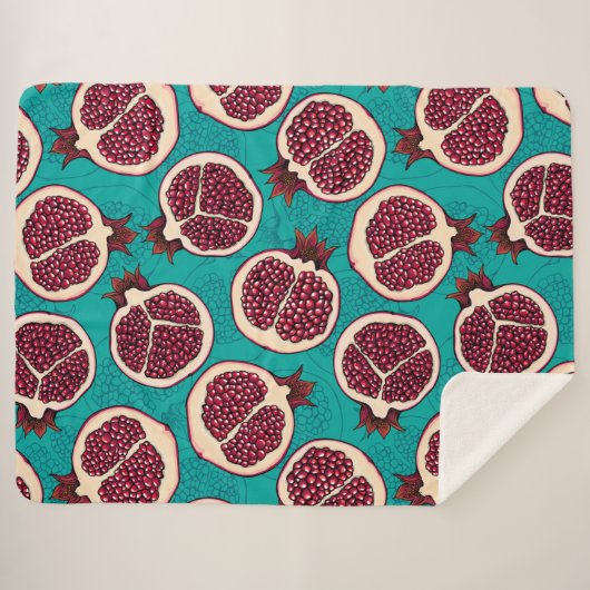 Couverture Sherpa Tranches de grenade sur turquoise (Devant (Horizontal))