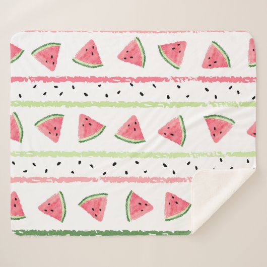 Couverture Sherpa Tranches de pastèque : Aquarelle rayée sans fil (Devant (Horizontal))