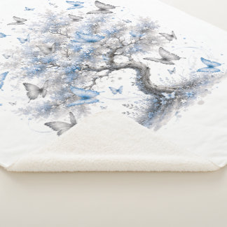 Couverture Sherpa Tree of Life Blue Butterflies Sherpa Blanket