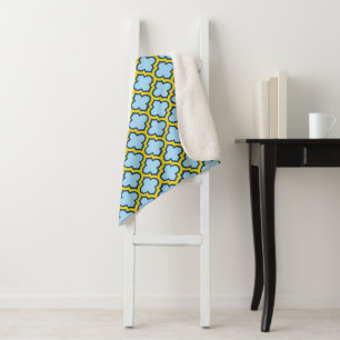 Couverture Sherpa Trellis bleu et jaune, treillis, Quatrefoil