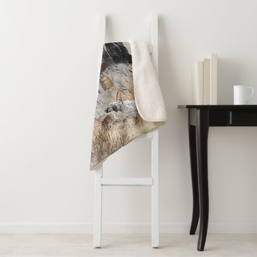 Couverture Sherpa Tri Couleur Anglais Setter Art, chasse en bois (En situation)