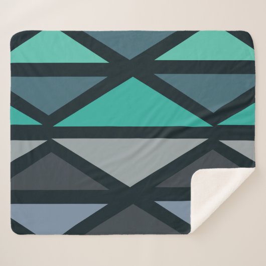 Couverture Sherpa Triangles d'art géométrique rétro Turquoise noir (Devant (Horizontal))