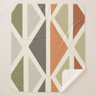 Couverture Sherpa Triangles d'art géométrique rétro Vert Orange