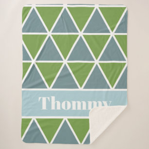 Couverture Sherpa Triangles en vert et bleu avec nom