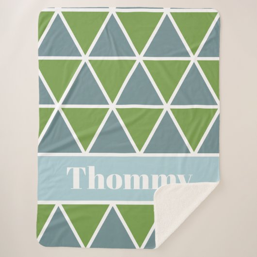 Couverture Sherpa Triangles en vert et bleu avec nom (Devant)