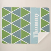 Couverture Sherpa Triangles en vert et bleu avec nom (Devant (Horizontal))