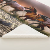 Couverture Sherpa Trio Cheval Courir Dans Surf Océanique au coucher  (3/4)