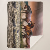 Couverture Sherpa Trio Cheval Courir Dans Surf Océanique au coucher (Devant)