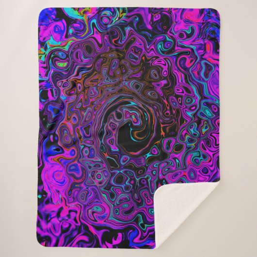 Couverture Sherpa Trippy Black et Magenta Retro Liquid Swirl (Devant)