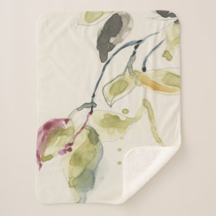 Couverture Sherpa Triptyque de branche de feuille d'aquarelle