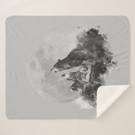 Couverture Sherpa Trois loups hurlant à l'art graphique de la lune (Devant (Horizontal))