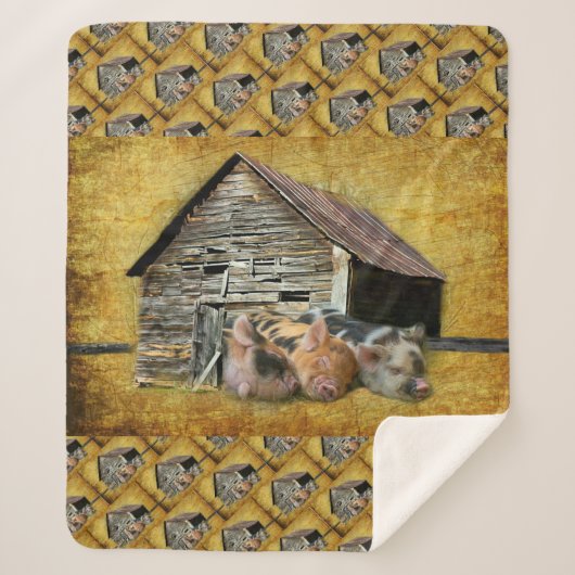 Couverture Sherpa Trois Petits Cochons À La Grange Rustique Snoozing (Devant)