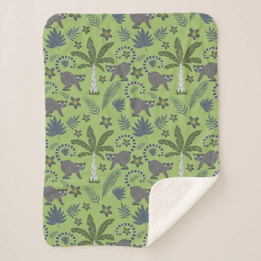 Couverture Sherpa Tropical animals seamless pattern green and grey (Devant)