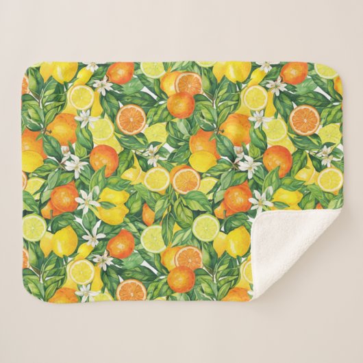 Couverture Sherpa Tropical Citrus Medley Watercolor Pattern (Devant (Horizontal))
