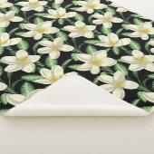 Couverture Sherpa Tropical continu motif fleurs blanches feuille ver (3/4)
