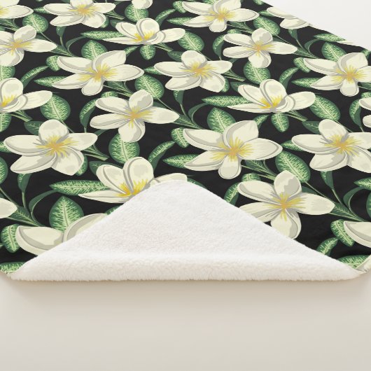 Couverture Sherpa Tropical continu motif fleurs blanches feuille ver (3/4)