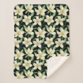 Couverture Sherpa Tropical continu motif fleurs blanches feuille ver (Devant)