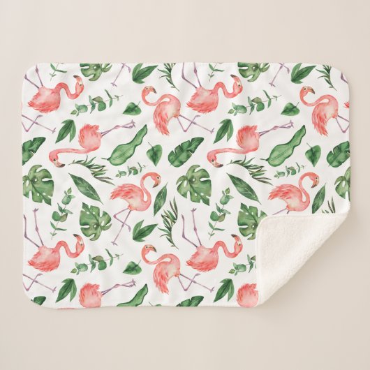 Couverture Sherpa Tropical Pink Flamingo Pattern v2 (Devant (Horizontal))