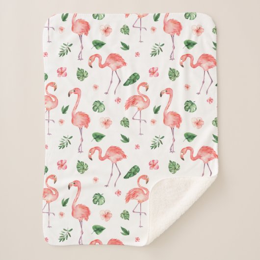 Couverture Sherpa Tropical rose Flamingo (Devant)