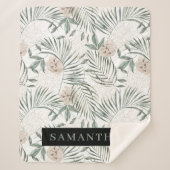 Couverture Sherpa Tropical Watercolor Leaves & Flowers Pattern (Devant)