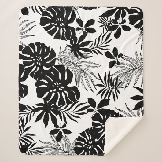 Couverture Sherpa Tropiques Noires et Blancs : Nature Silhouettée (Devant)