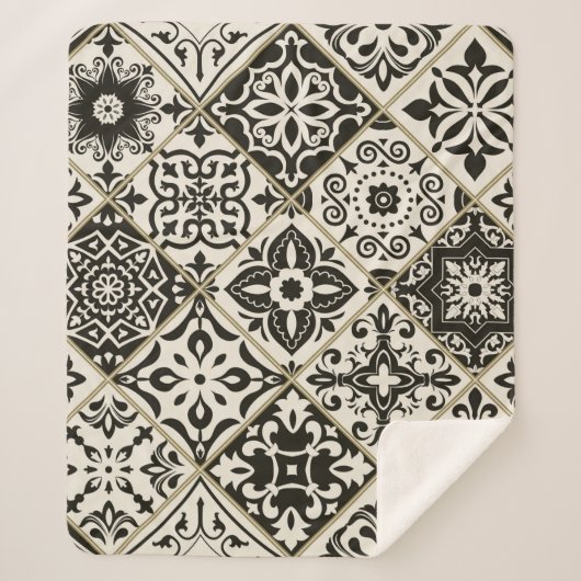 Couverture Sherpa Tuile en patchwork sans couture avec Islam, arabe, (Devant)