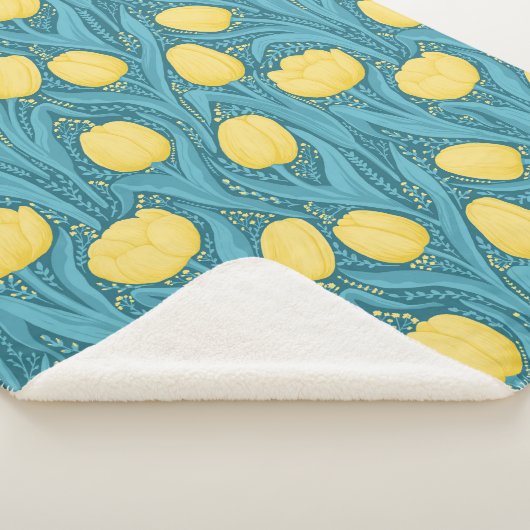 Couverture Sherpa Tulipes en bleu et jaune (3/4)