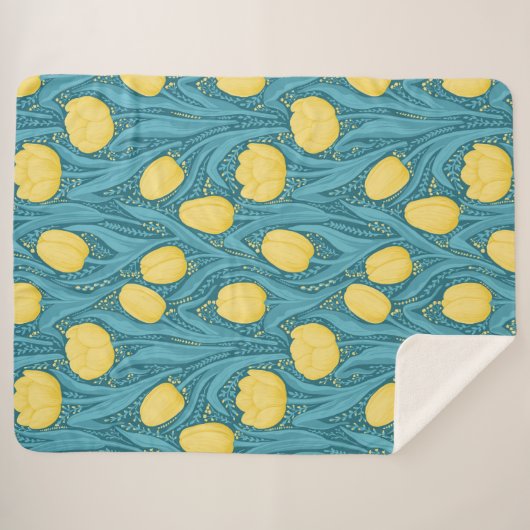 Couverture Sherpa Tulipes en bleu et jaune (Devant (Horizontal))