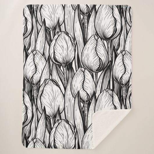 Couverture Sherpa Tulipes en noir et blanc (Devant)