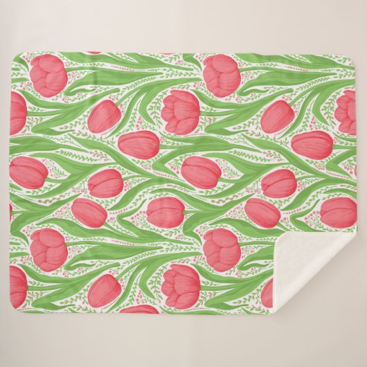 Couverture Sherpa Tulipes en rouge et vert (Devant (Horizontal))