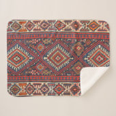 Couverture Sherpa Turquie Kilim Aztec Rouge Bleu Tan  (Devant (Horizontal))