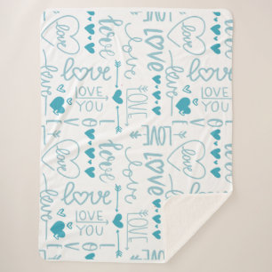 Couverture Sherpa Turquoise Amusement et Amour Moderne et Coeurs