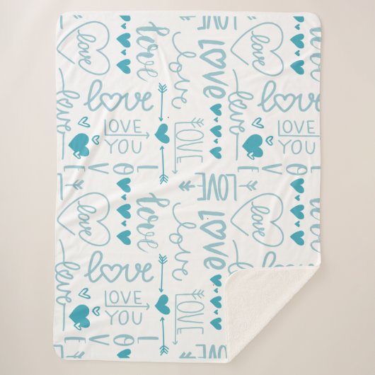 Couverture Sherpa Turquoise Amusement et Amour Moderne et Coeurs (Devant)