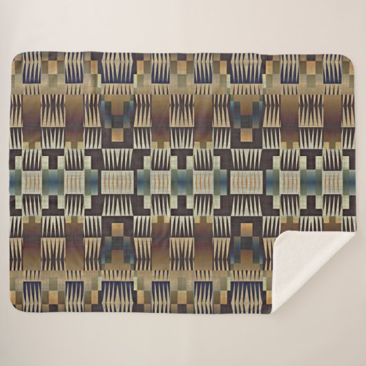 Couverture Sherpa Turquoise bleu gris Tan Taupe Brown Motif d'art tr (Devant (Horizontal))