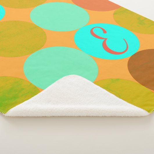 Couverture Sherpa Turquoise Bleu Vert & Cercles Orange Monogramme (3/4)