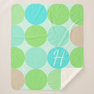 Couverture Sherpa Turquoise Bleu Vert & Cercles Orange Monogramme