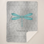 Couverture Sherpa Turquoise Dragonfly Damask Personnalisé (Devant)