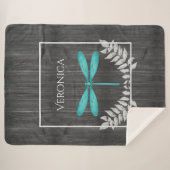Couverture Sherpa Turquoise Dragonfly Rustic Personnalisé Sherpa Bla (Devant (Horizontal))