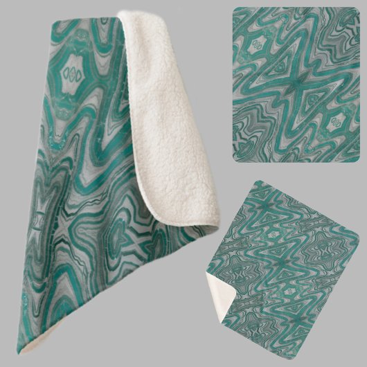 Couverture Sherpa Turquoise et gris Boho Chic Earthy Abstrait Motif