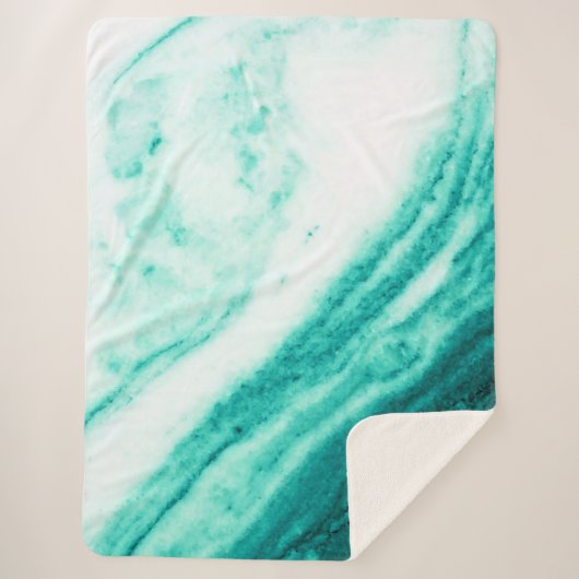 Couverture Sherpa Turquoise et Marbre blanc (Devant)
