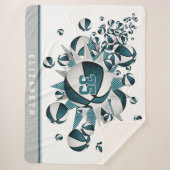 Couverture Sherpa turquoise filles blanches sport étoile basketball (Devant)