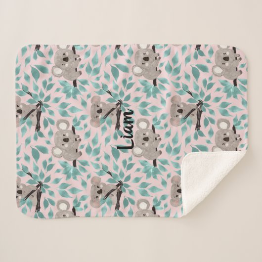 Couverture Sherpa Turquoise Grey Koala Ours Bébé Sherpa Blanket (Devant (Horizontal))