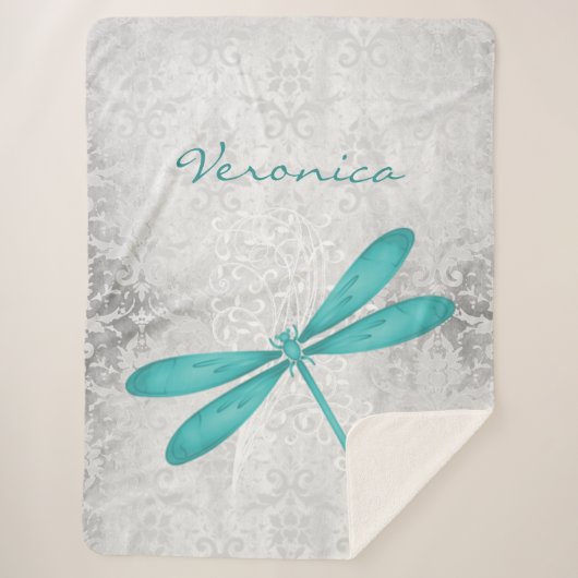 Couverture Sherpa Turquoise libellule personnalisée Sherpa Blanket (Devant)